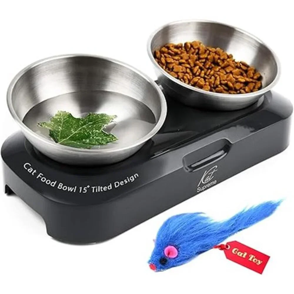 Cat Food Bowl - Cat Bowls for Indoor Cats, Set of 2 Stainless Steel Cat Bowls